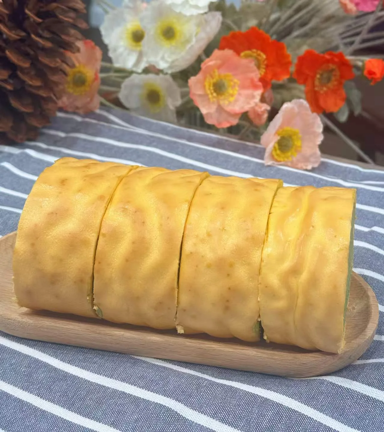 Handmade Swiss roll with green tea sponge