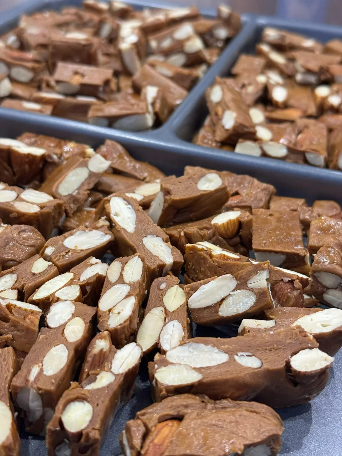 Freshly baked chocolate and almond biscuits